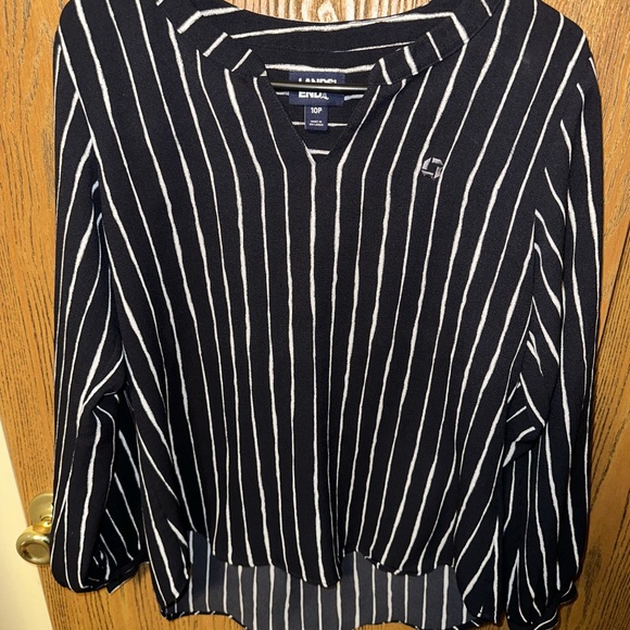 Lands' End JPMorgan Chase Black and White Striped Blouse - Picture 1 of 2